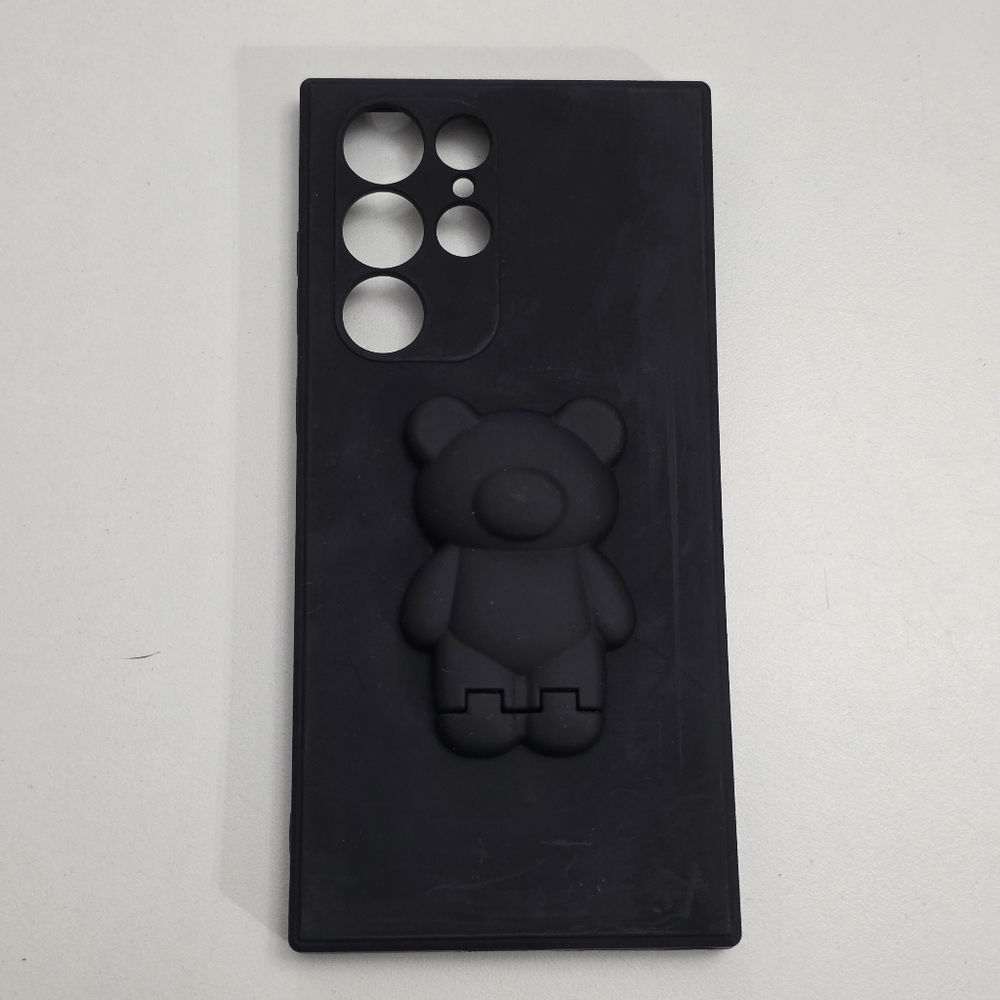 Samsung Galaxy S22 Ultra soft Gel Black Silicone Cute Teddy Bear Case NEW